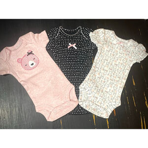 Preemie girls child o mine Bodysuits Pink Black White Bear Print 3-Pack